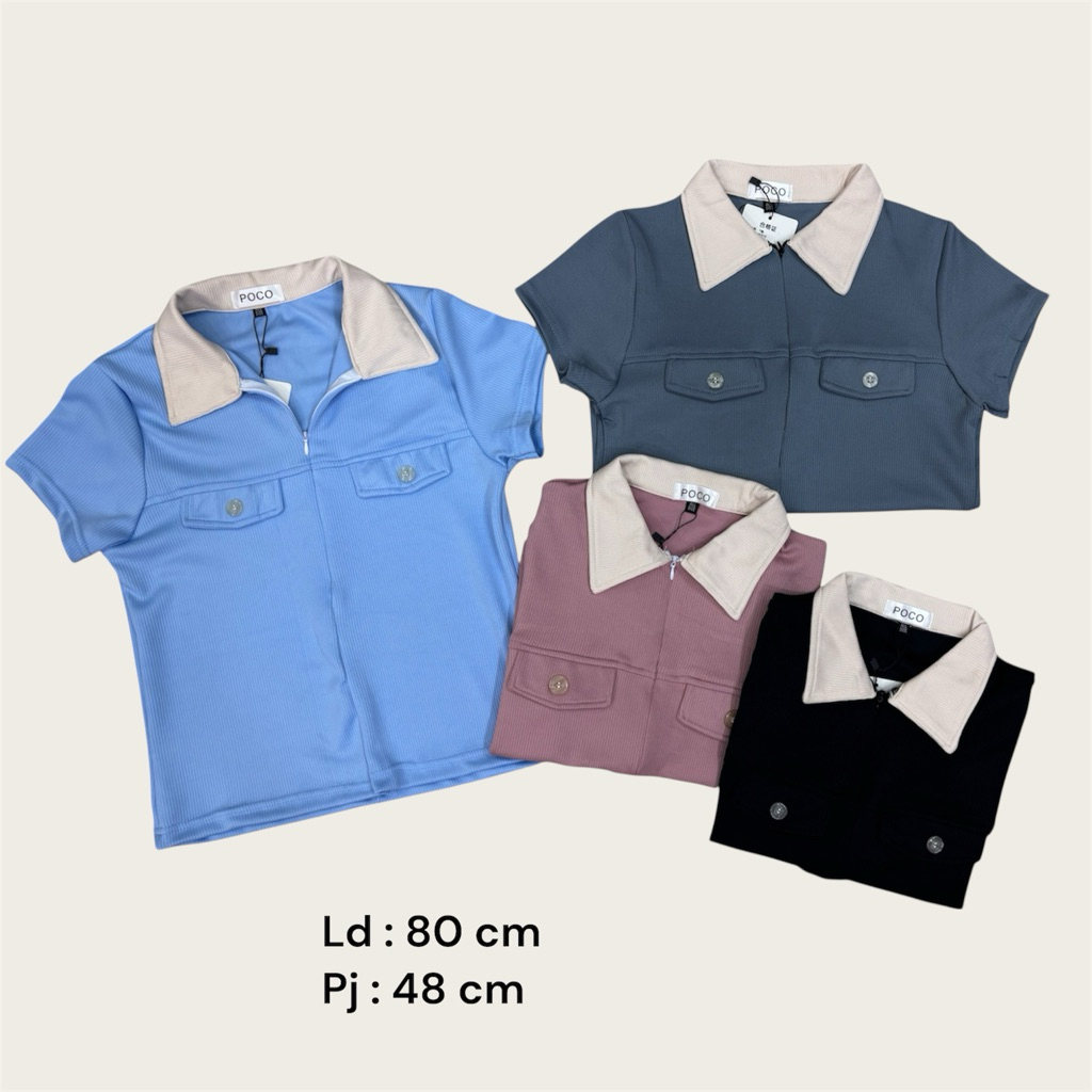 NN_Atasan wanita crop top - Crop top wanita sleting - Baju wanita kerah