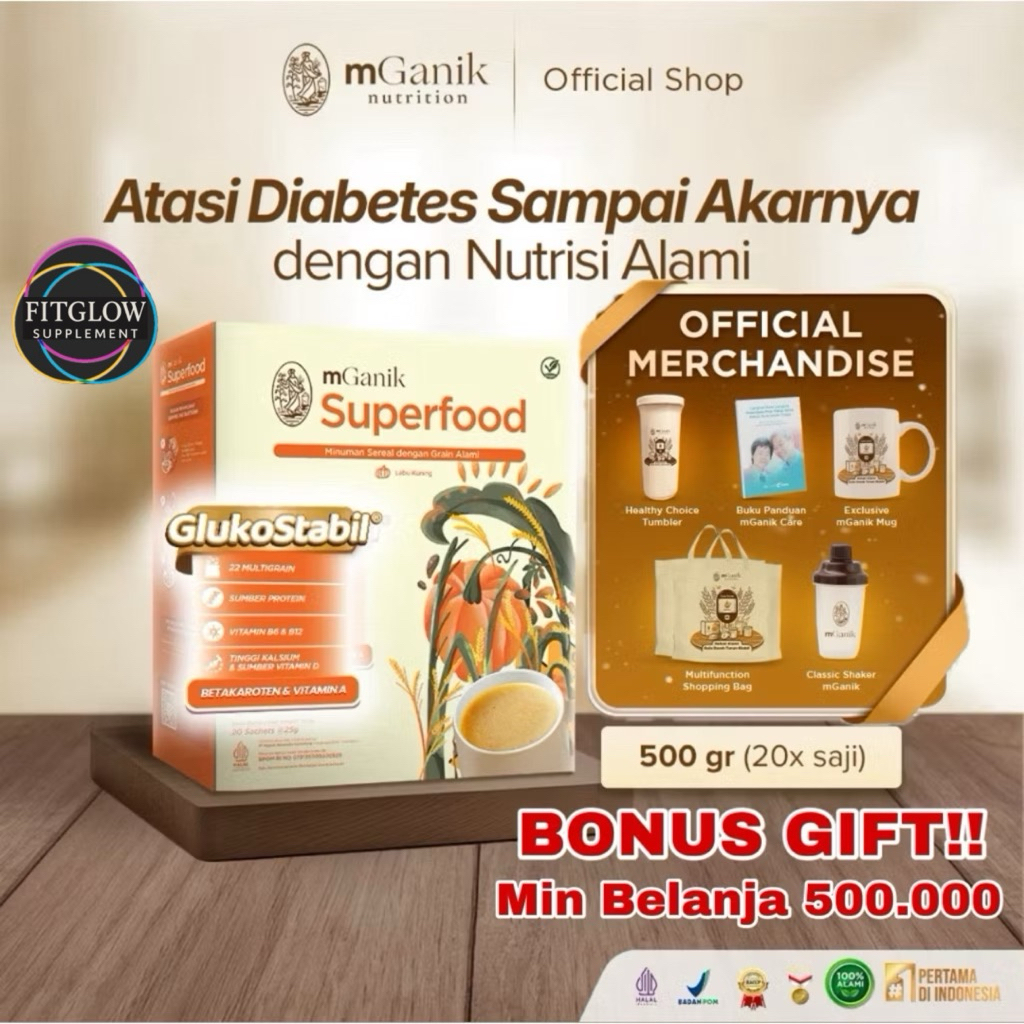 

[FREE GIFT!] mGanik SUPERFOOD Multigrain 1 BOX 20 Sachet Labu Kuning Kurma 500gr Superfood Pengganti Sarapan Sehat Diabetes Alami Meal Replacement