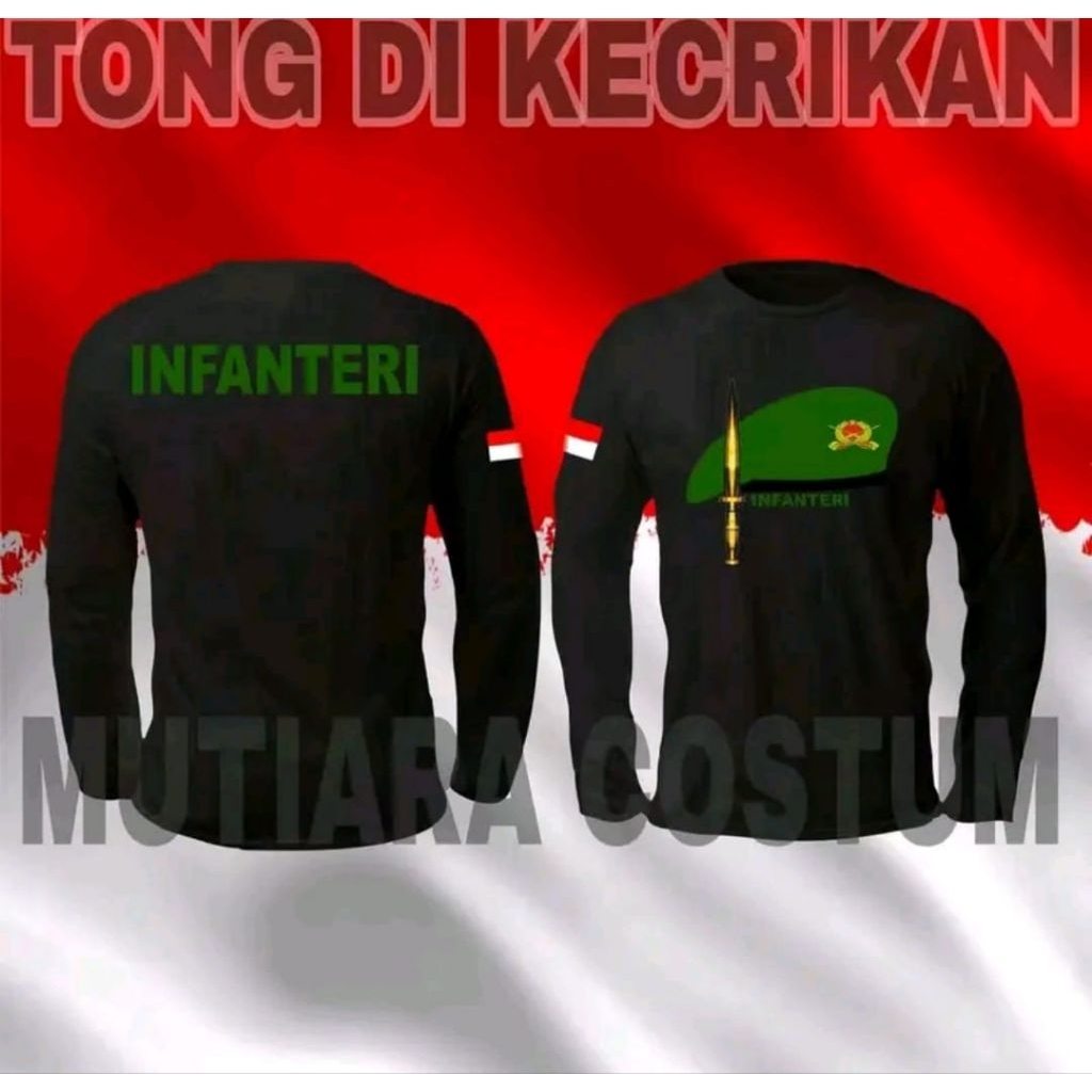 Kaos Lengan Panjang Infanteri Baret Hijau