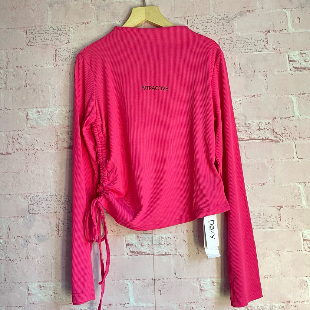 kaos wanita pink fanta kaos crop top serut pakaian wanita