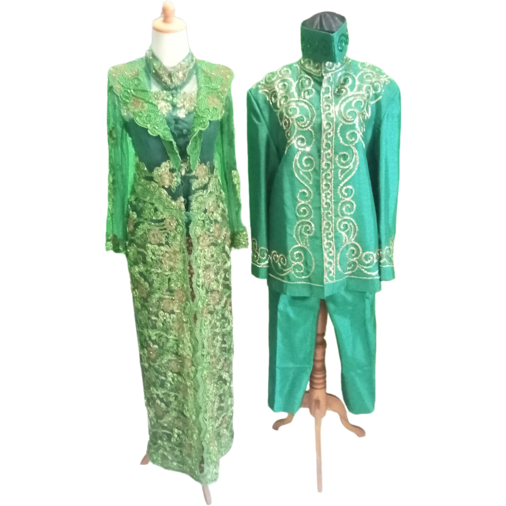 Couple Set Sepasang Baju Pengantin Kebaya Beskap Warna Hijau Preloved