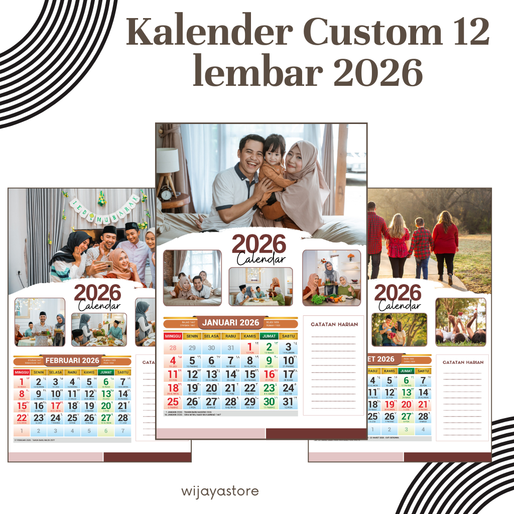 

Kalender Custom 2026 – 12 Lembar Full Foto, Desain Bebas