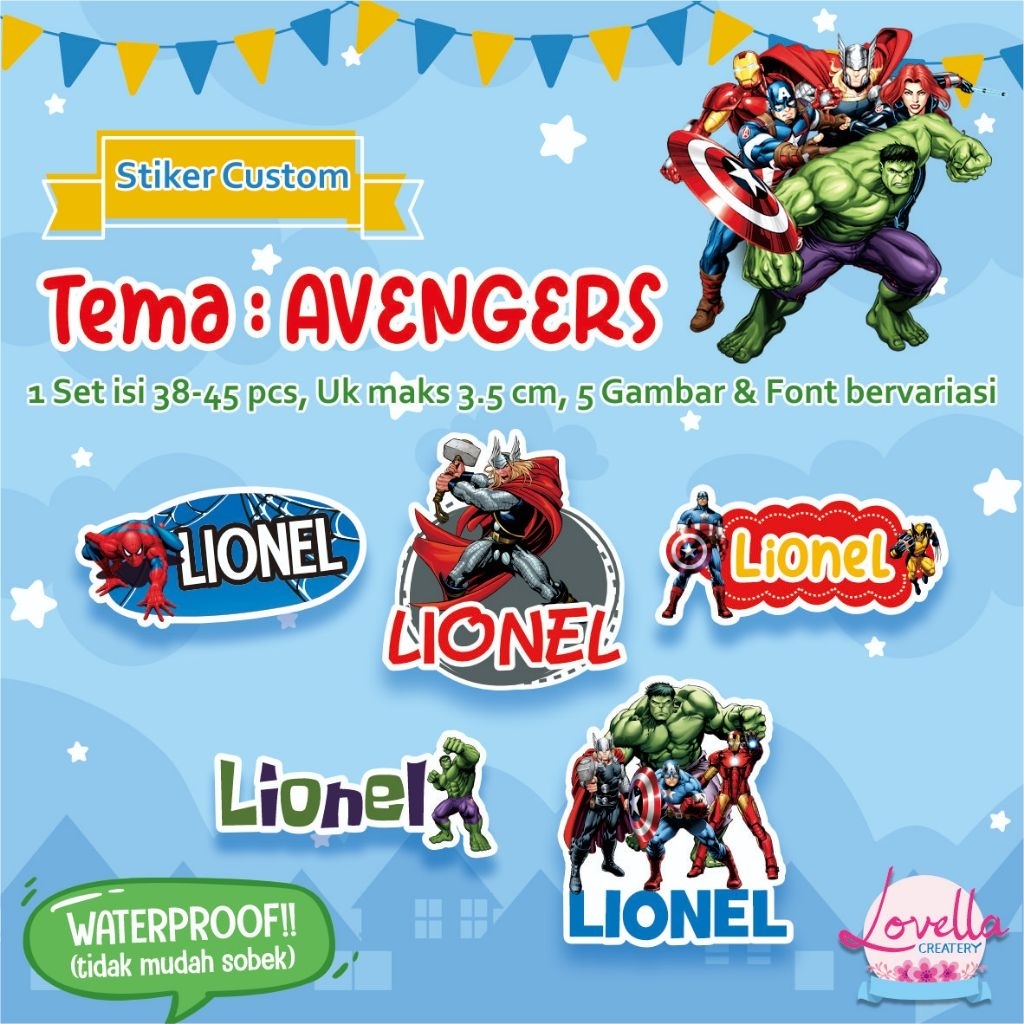 

STIKER NAMA ANAK / STIKER NAMA WATERPROOF TEMA AVENGERS