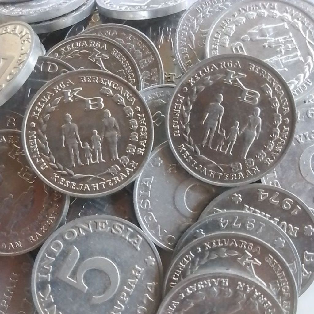 UANG KUNO KOIN 5 RUPIAH KB BESAR TAHUN 1974