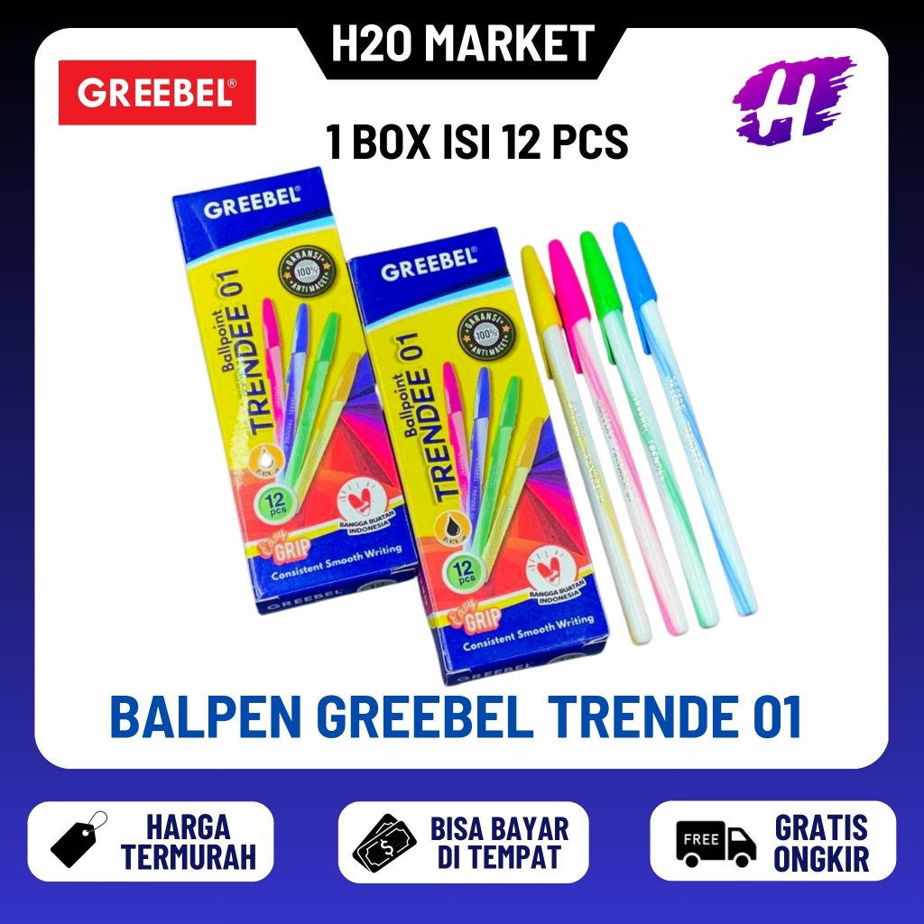 

❤️H2O❤️ BALLPOINT TRENDEE 01 PACK ISI 12PCS GREEBEL / BOLPEN GREEBEL