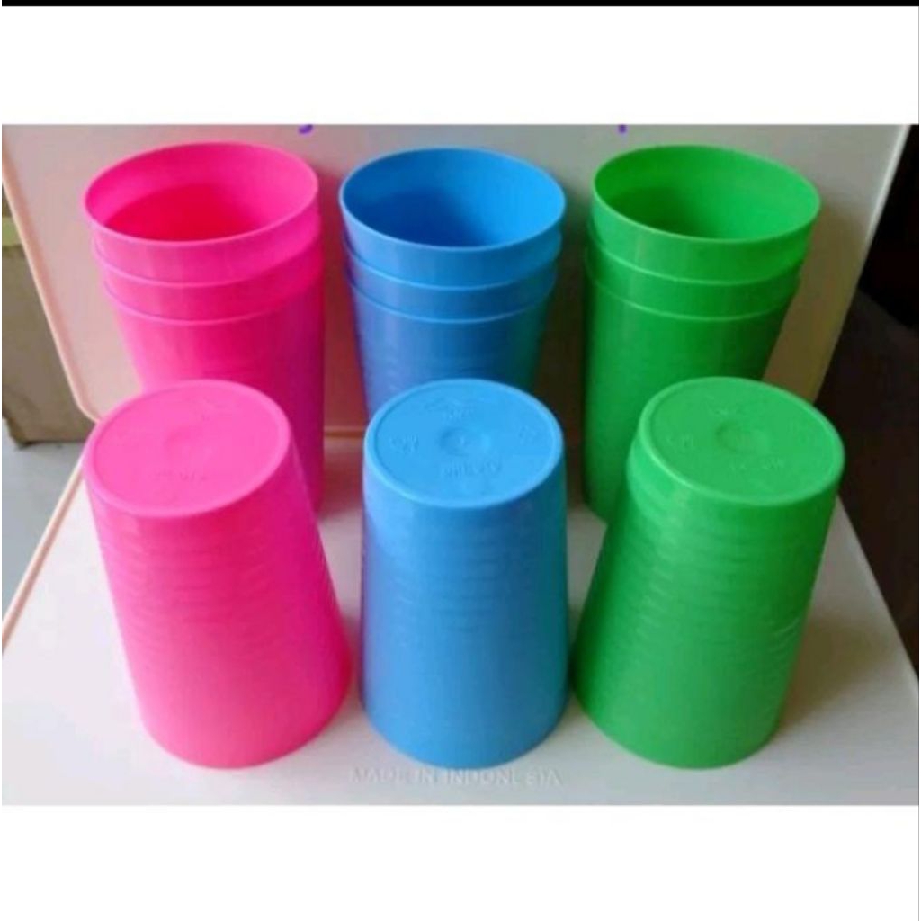 1 LUSIN GELAS PLASTIK KMP 350ML / GELAS KOPI / GELAS PLASTIK WARNA TANPA TUTUP