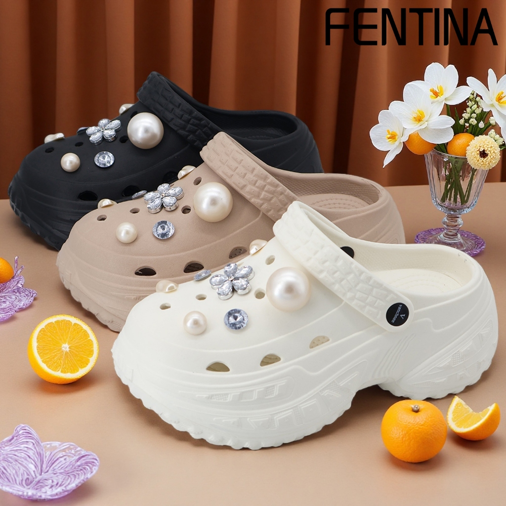 FENTINA Sandal Baim Wanita Wedges Sandal Kodok Kekinian Tinggi FUJI Sepatu Sandal Jelly Wanita