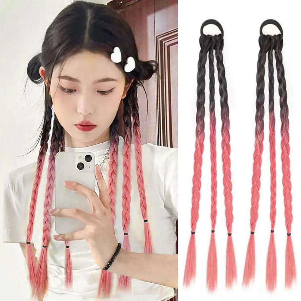 rcsbeauty - 1pcs  Rambut kepang anak dewasa pink hijau abu hitam coklat braid wig sintetis
