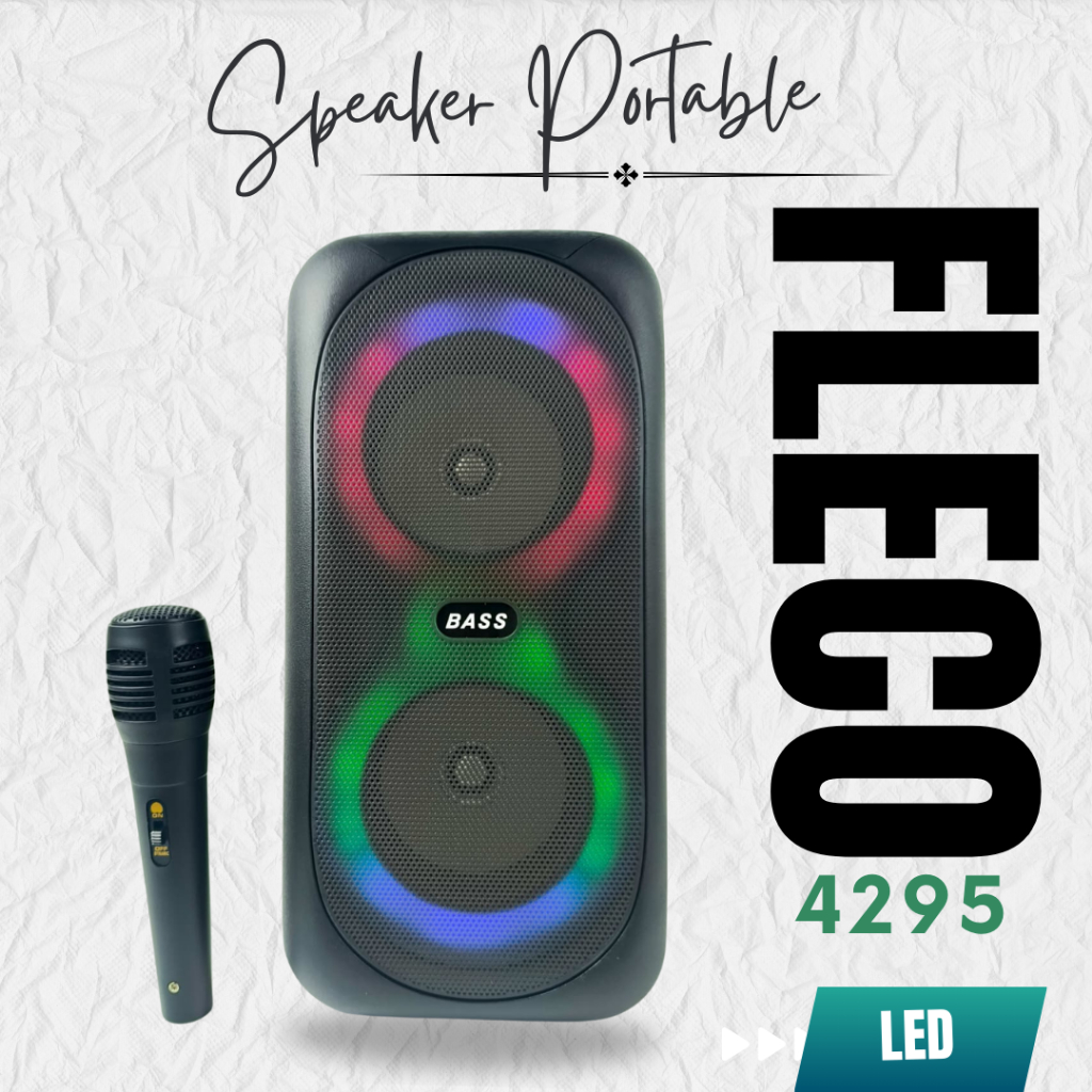 Speaker Portable Bluetooth Wireless Fleco F-4295 4.5inx2 Free Mic LED Light PLay