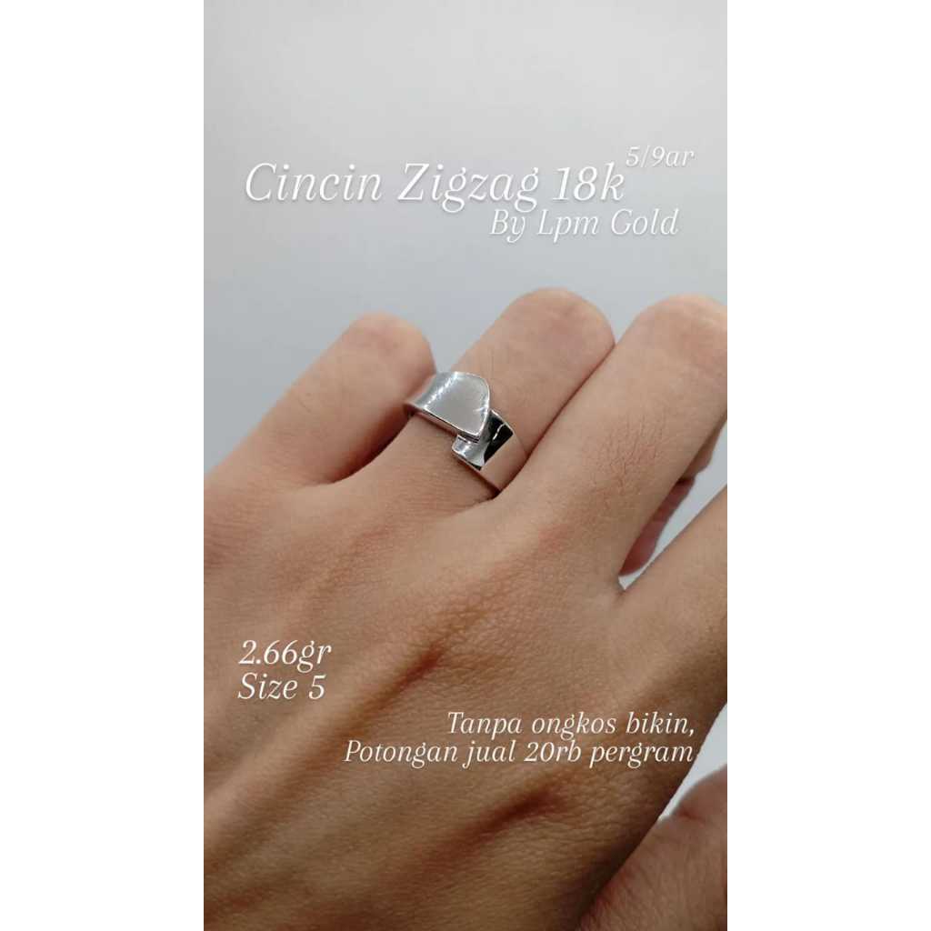 Cincin zigzag putih bold 18k