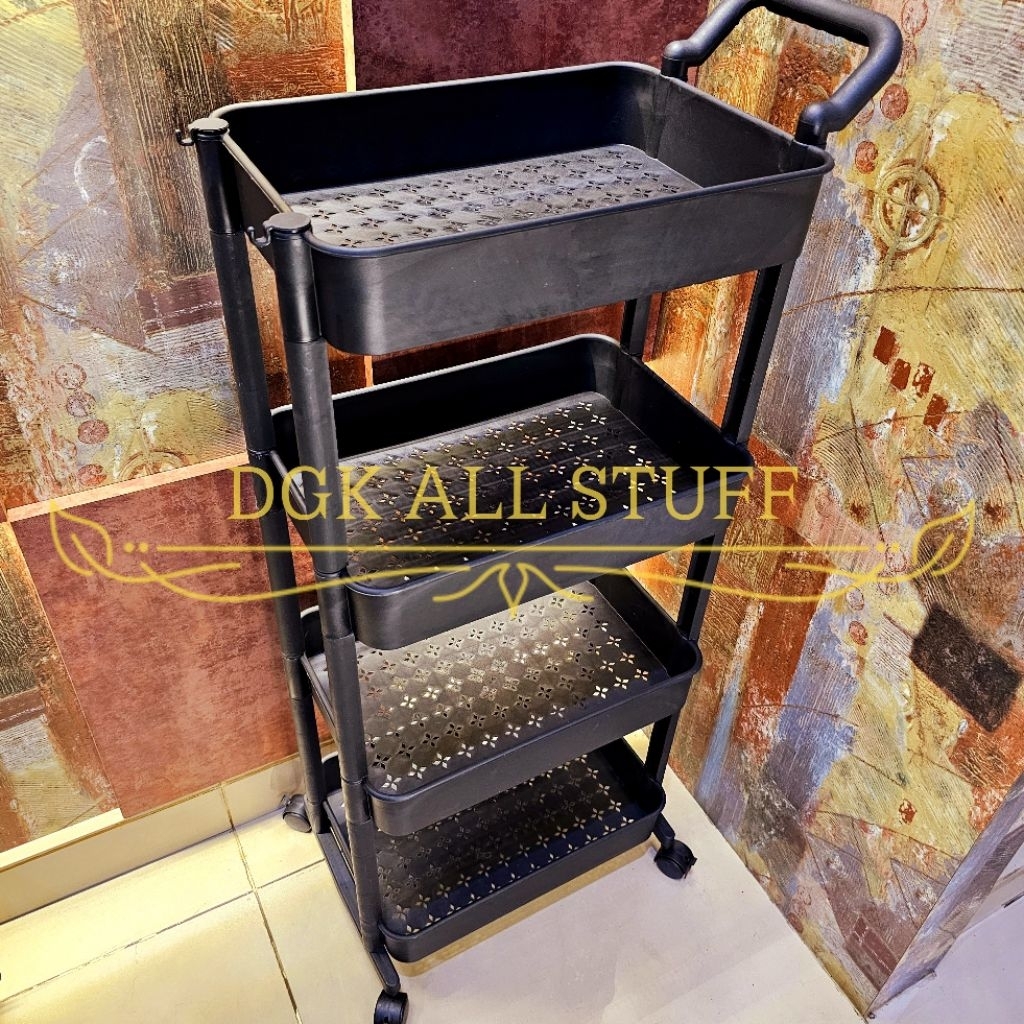 Rak Keranjang Troli Segi Persegi Dapur Salon Dorong Toilet Kamar Mandi Buku Ciki Snack Make up Skinc