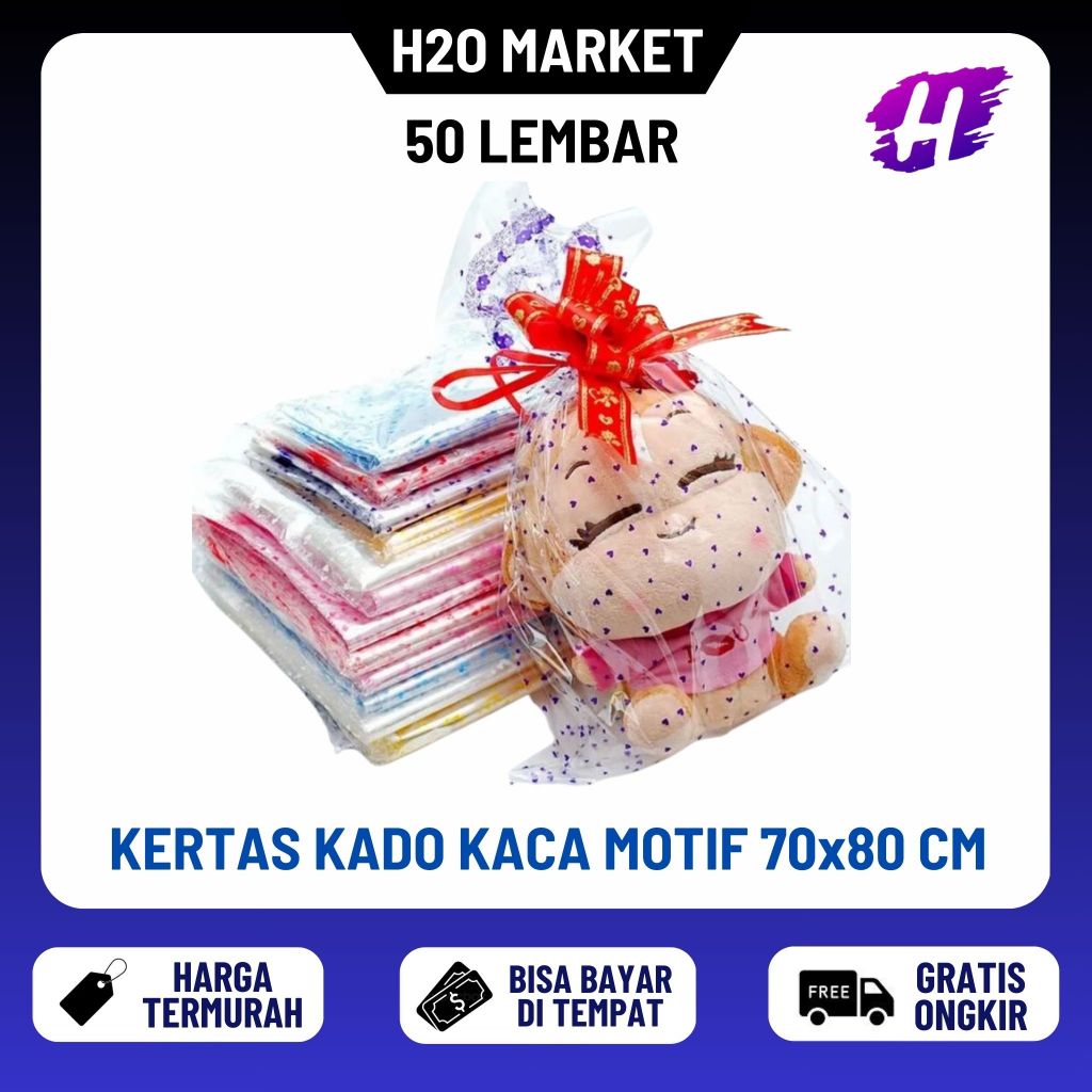 

❤️H2O❤️ Plastik Kado Kaca MOTIF 70x80 cm isi 50 pcs / Kertas Kado Kaca