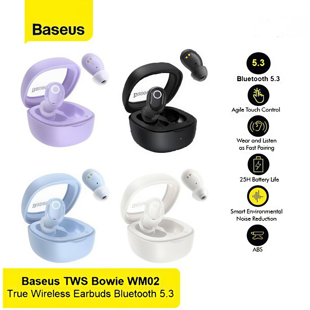 BASEUS WM02 TRUE WIRELESS Bluetooth WHITE MURAH - FREE Case - PRELOVED ( Bisa konek ke app baseus )