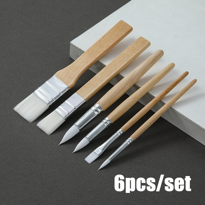 

6pcs Kuas Lukis Set Kuas Lukis Nylon Wooden Handle Brush Paint Brush