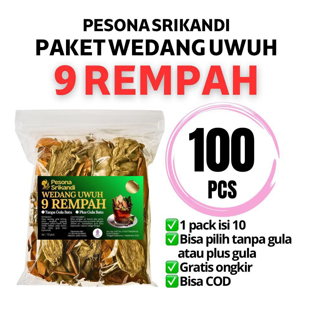 

PAKET 100 PCS (10 PACK) WEDANG UWUH 9 REMPAH PESONA SRIKANDI