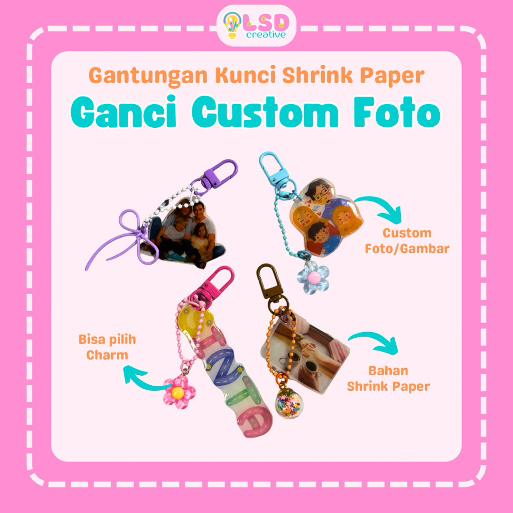 Gantungan Kunci Shrink Paper Custom Foto Gambar
