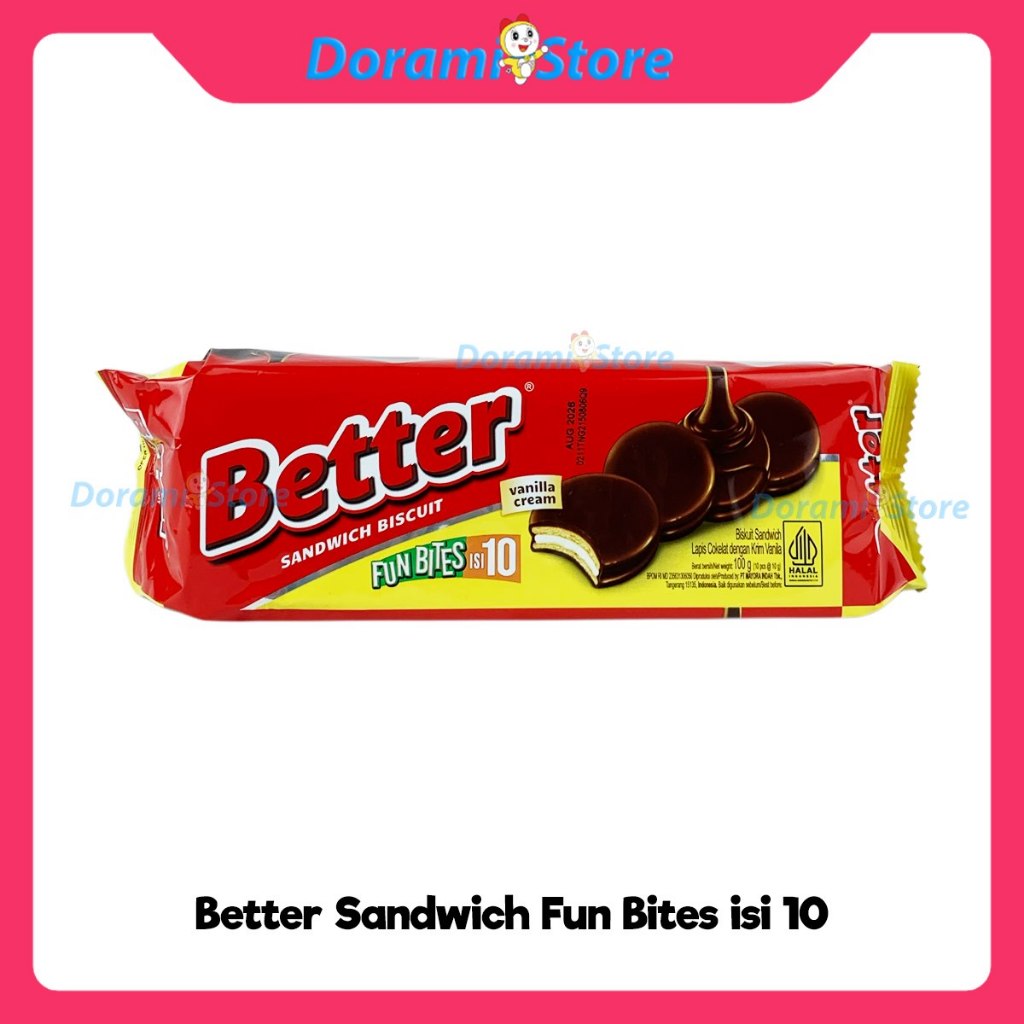 

Better Sandwich Biscuit Fun Bites 100gr / Biskuit Sandwich Berlapis Coklat