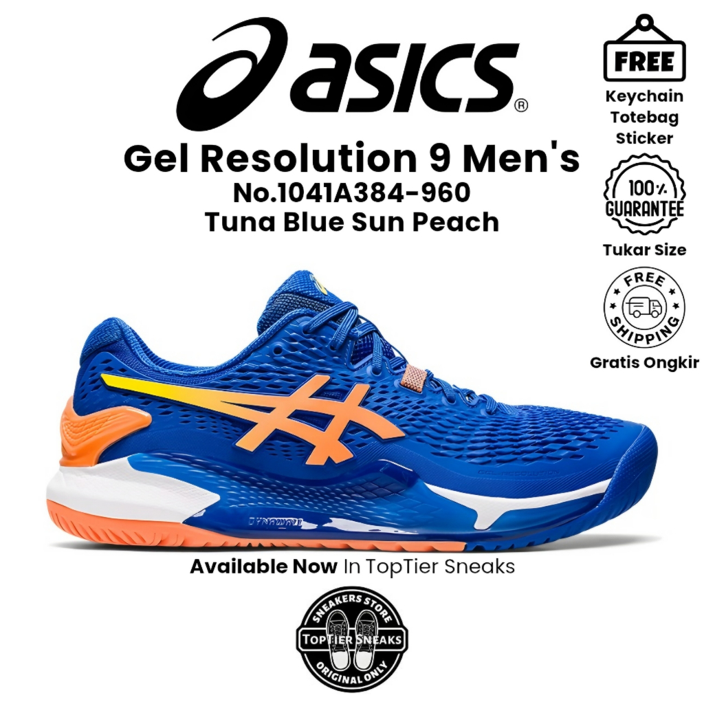 Sepatu Running Tennis Asics GEL RES0LUTI0N 9 Novak Pack Tuna Blue Sun Peach Original