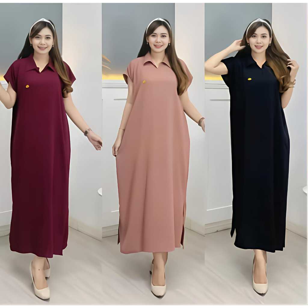 Daster Dress Aletha Bahan Crinkle Airflow Premium Motif Polos Kekinian