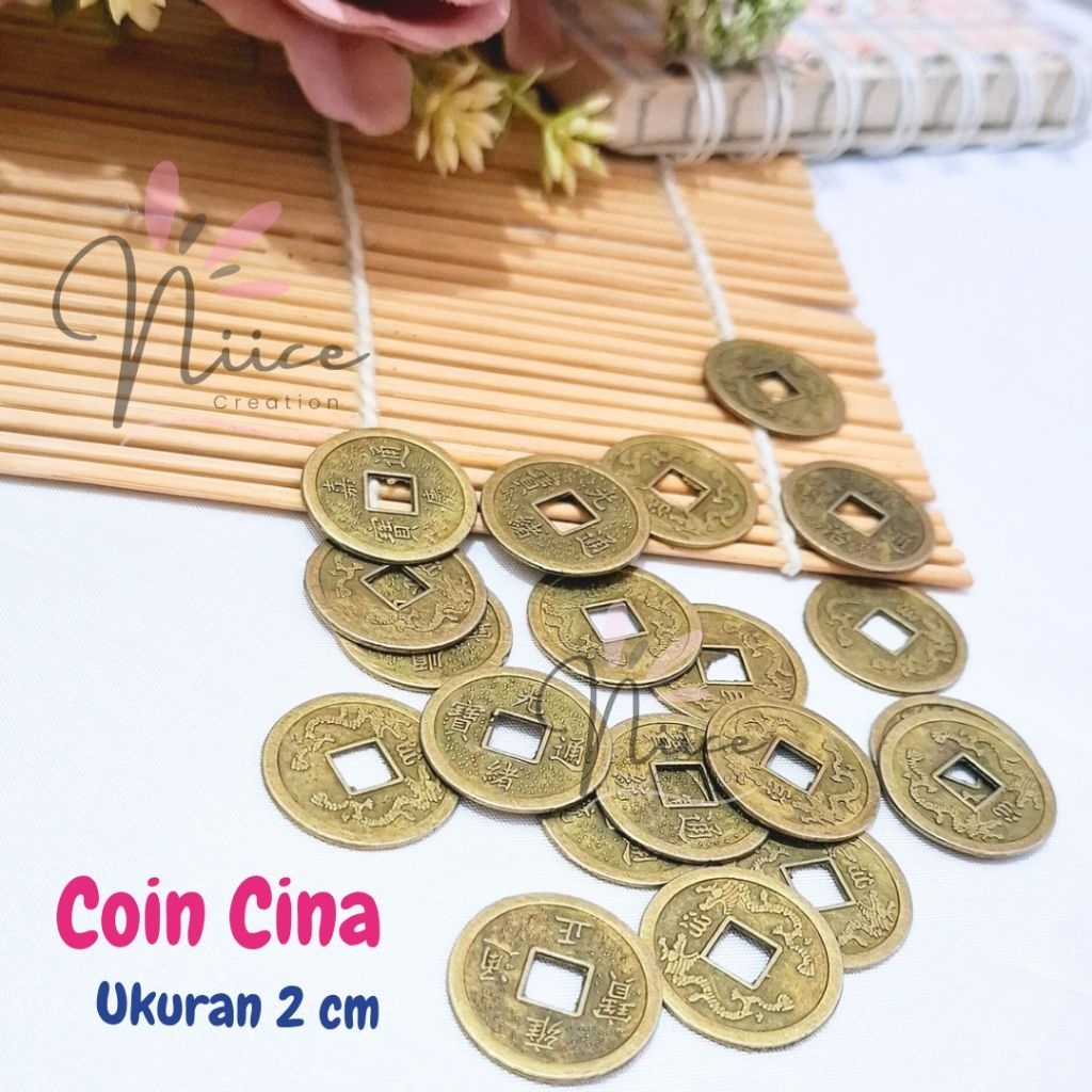 Koin Cina Feng Shui Imitasi Logam Antik Diameter 2 cm | coin kuningan china