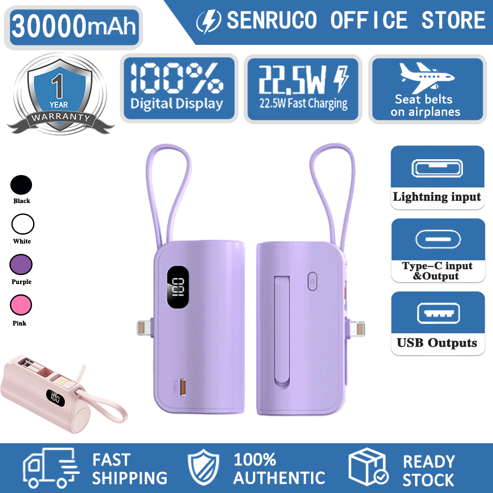 Mini Powerbank 3.0 pengisian cepat dilengkapi dengan kabel pengisian ponsel Type-C dan Lightning