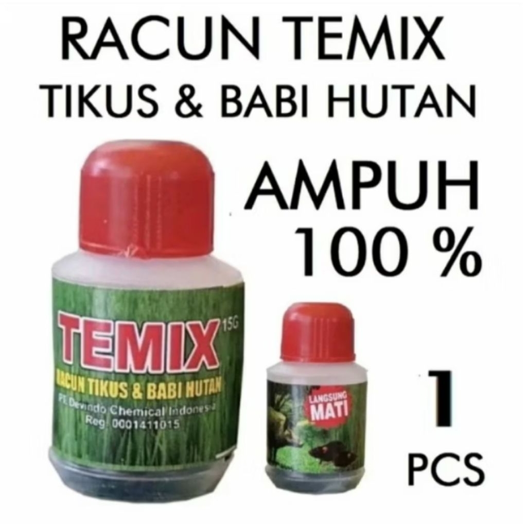 TEMIX RACUN TIKUS DAN BABI HUTAN Ampuh Terampuh Racun tikus & Babi temix Kemasan Botol 15 Gram