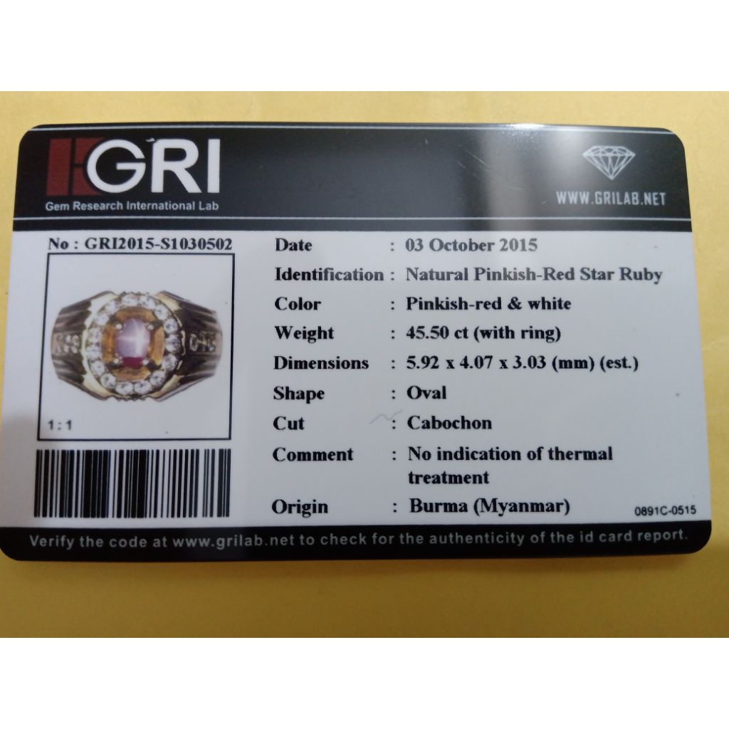 Natural Pinkish Red Star Ruby Mogok Burma origin