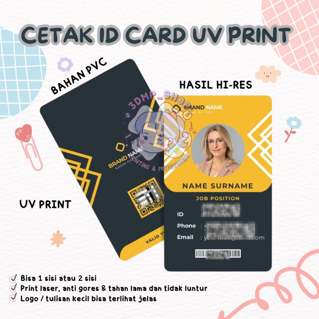 

[GROSIR] ID Card (PVC Card) / Kartu Pelajar, Karyawan Nama Name tag UV Print Custom Gambar Satuan Cetak Timbul Premium Jernih
