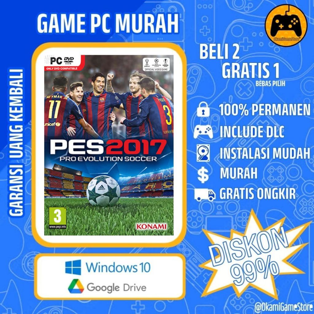 Game Pc PES 2017 - Murah ,Permanen 100% ,Full Offline ,Gratis Ongkir