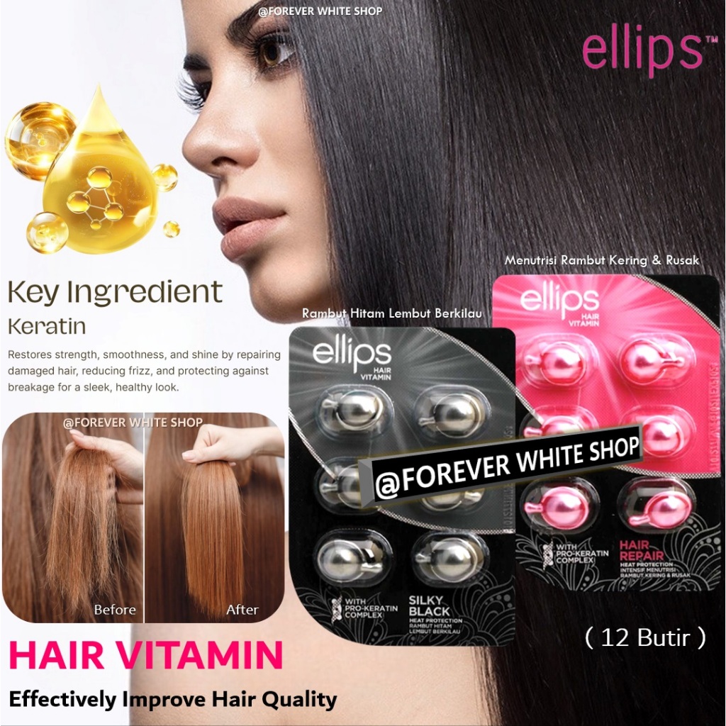 Isi 12 Kapsul Ellips Vitamin Rambut Rontok dan Kering Pink & Hitam BPOM FW Shop / Serum Rambut Hair 