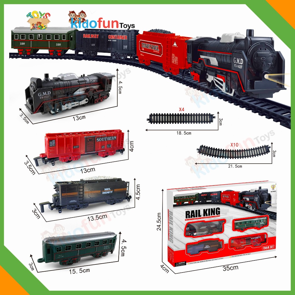 Mainan Kereta Api Rail King Train Track isi 18pcs / 13pcs Gerbong Penumpang Batubara