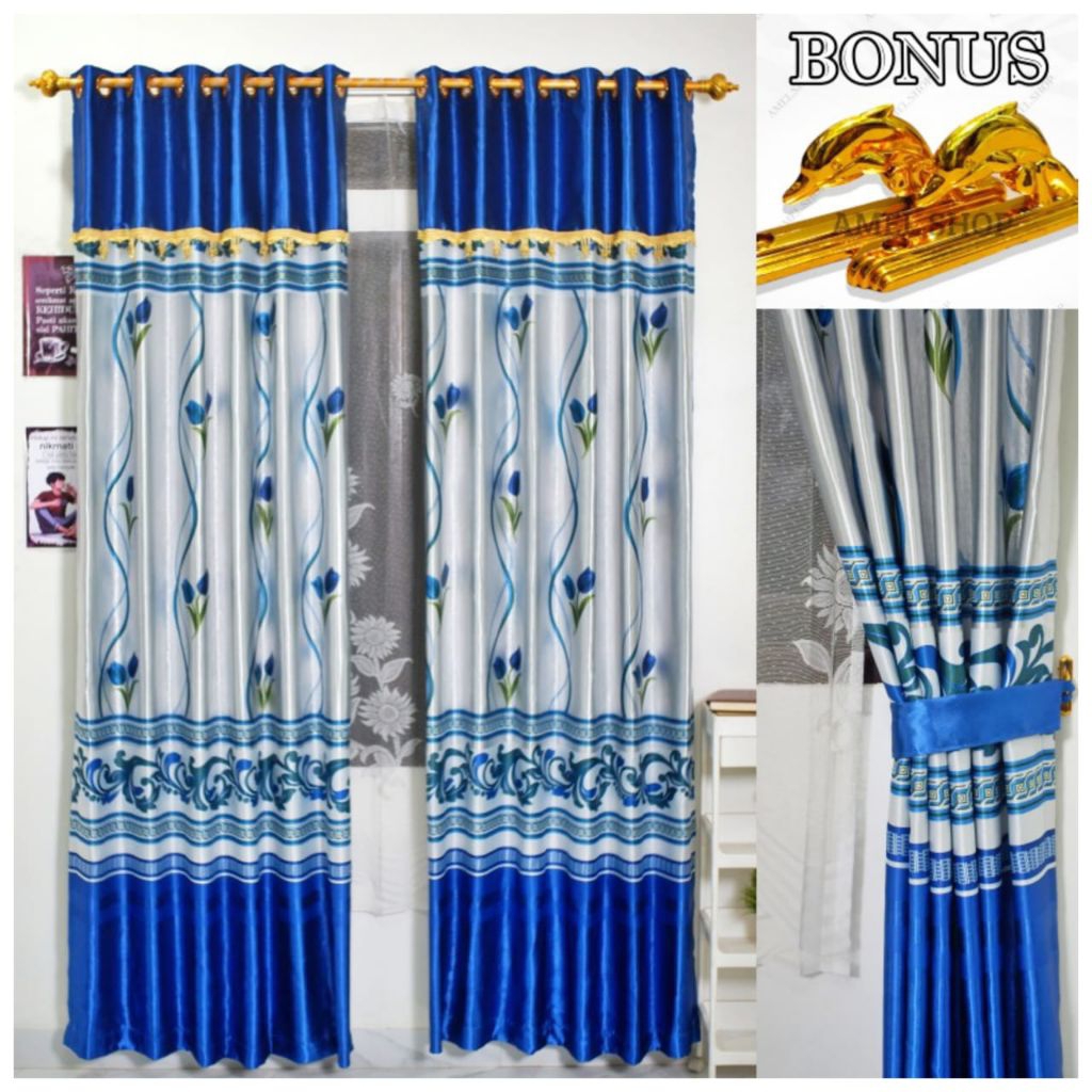 Gorden Poni tempel Mewah aesthetic pintu jendela kamar tidur panjang 230cm