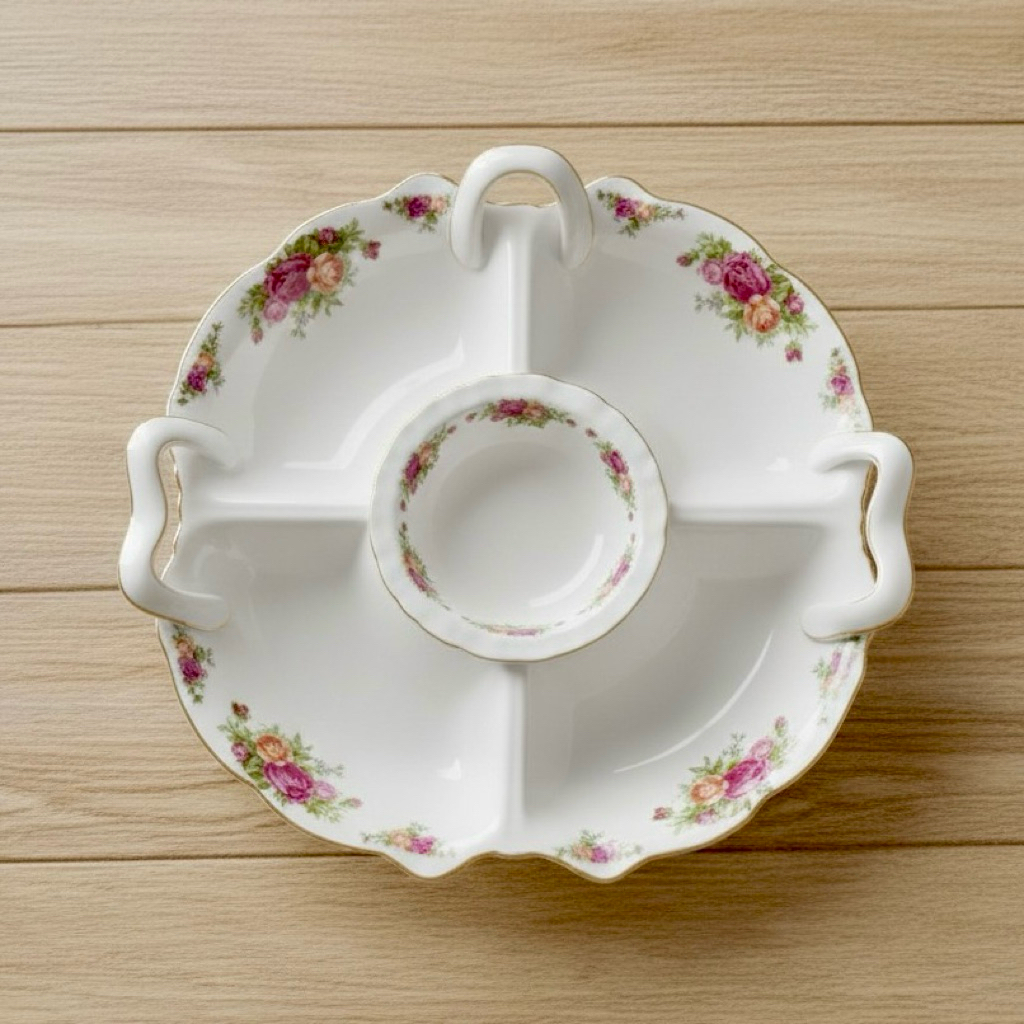 piring sekat keramik capodimonte seri royal motif bunga / piring saji sekat 5