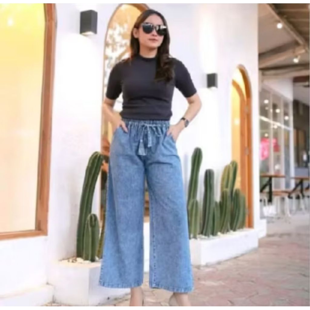 CELANA jeans kulot wanita pinggang karet