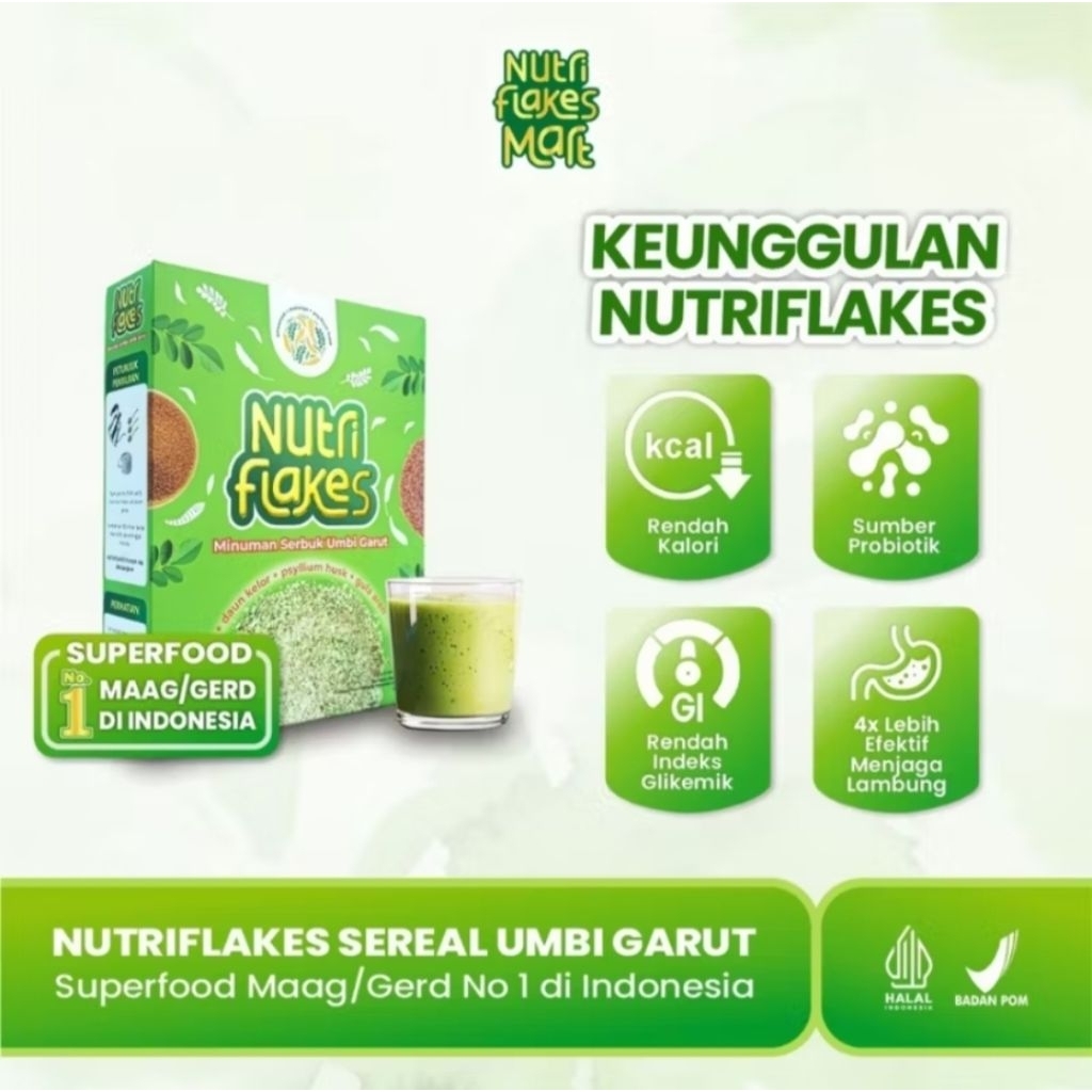 

Nutriflakes Sereal Umbi Garut Membantu Meredakan Asam Lambung Paket 1 Box