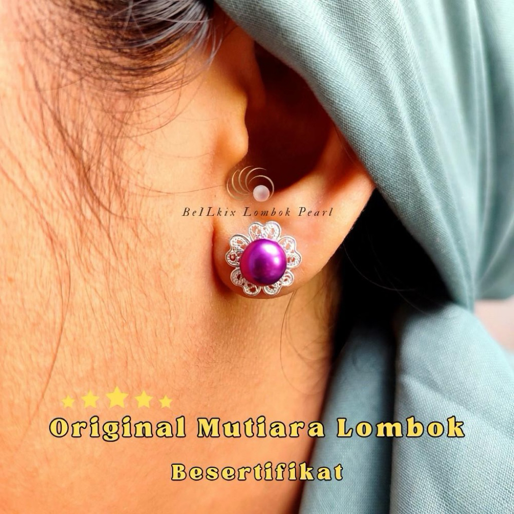 Anting Tusuk Giwang Perak Silver 925 Mutiara Air Tawar Asli Lombok
