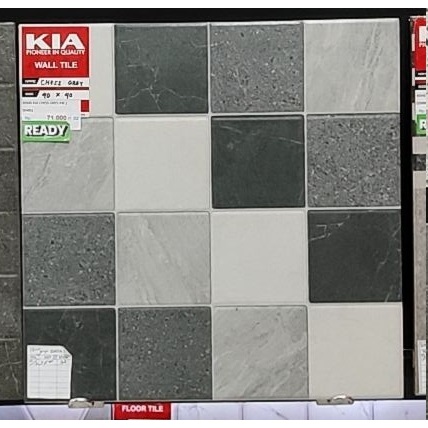 Keramik Lantai Kasar 40x40 KIA Chess Grey - Keramik Kamar Mandi / Garasi