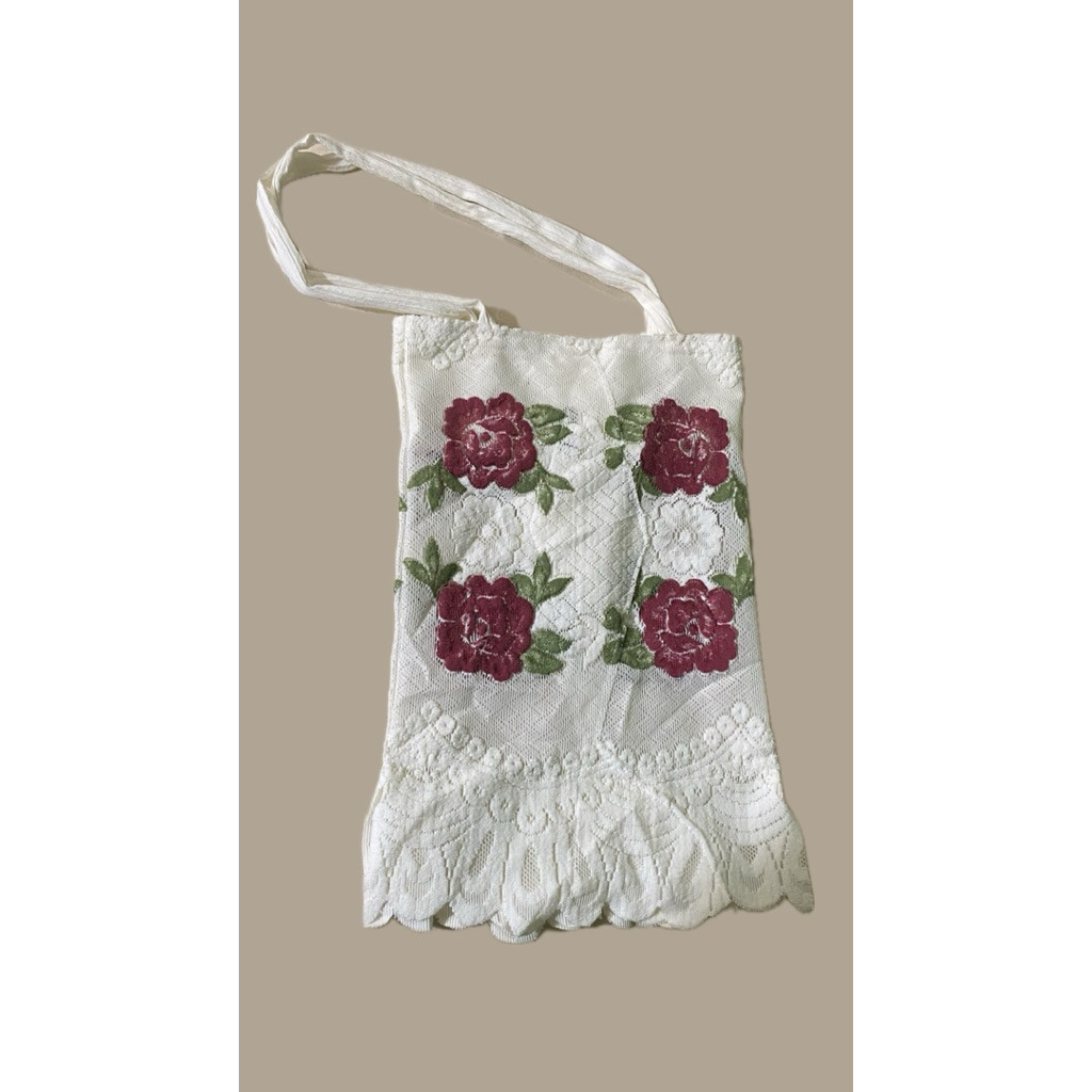 Tote Bag Aesthetic Vintage Red Flowers
