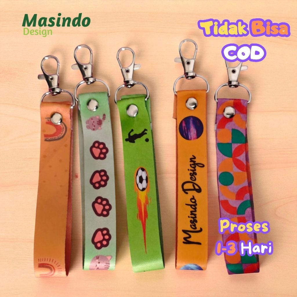 

isi 3pcs Keychain Lanyard Mini custom nama motif desain