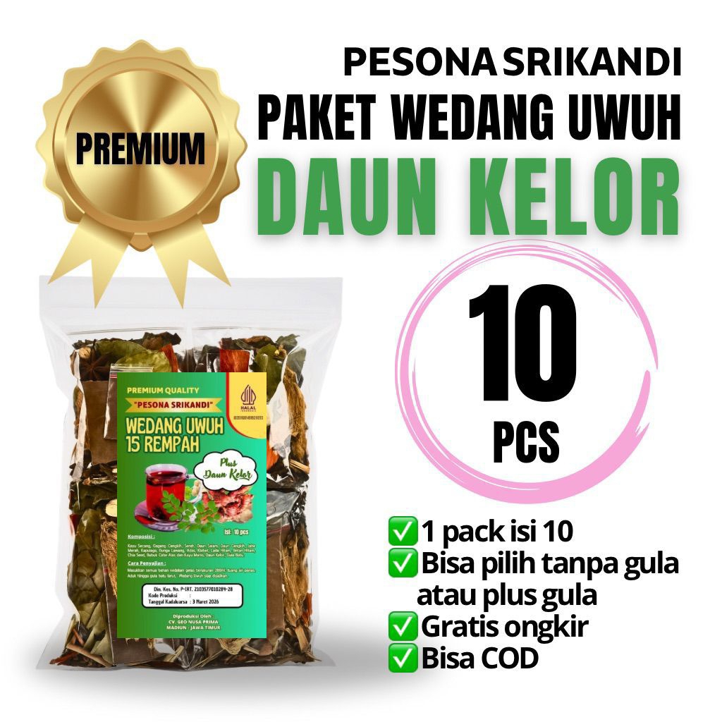 

PAKET 10 PCS PREMIUM WEDANG UWUH 15 REMPAH DAUN KELOR PESONA SRIKANDI