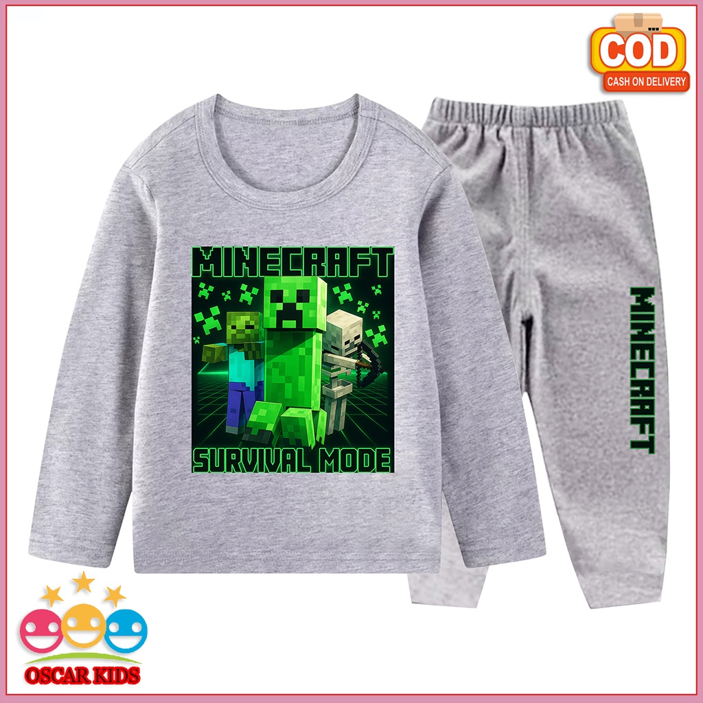 MINECRAFT Piyama Setelan Anak Laki Laki Minecraft Lengan Panjang Celana Panjang 3 Tahun - 10 Tahun