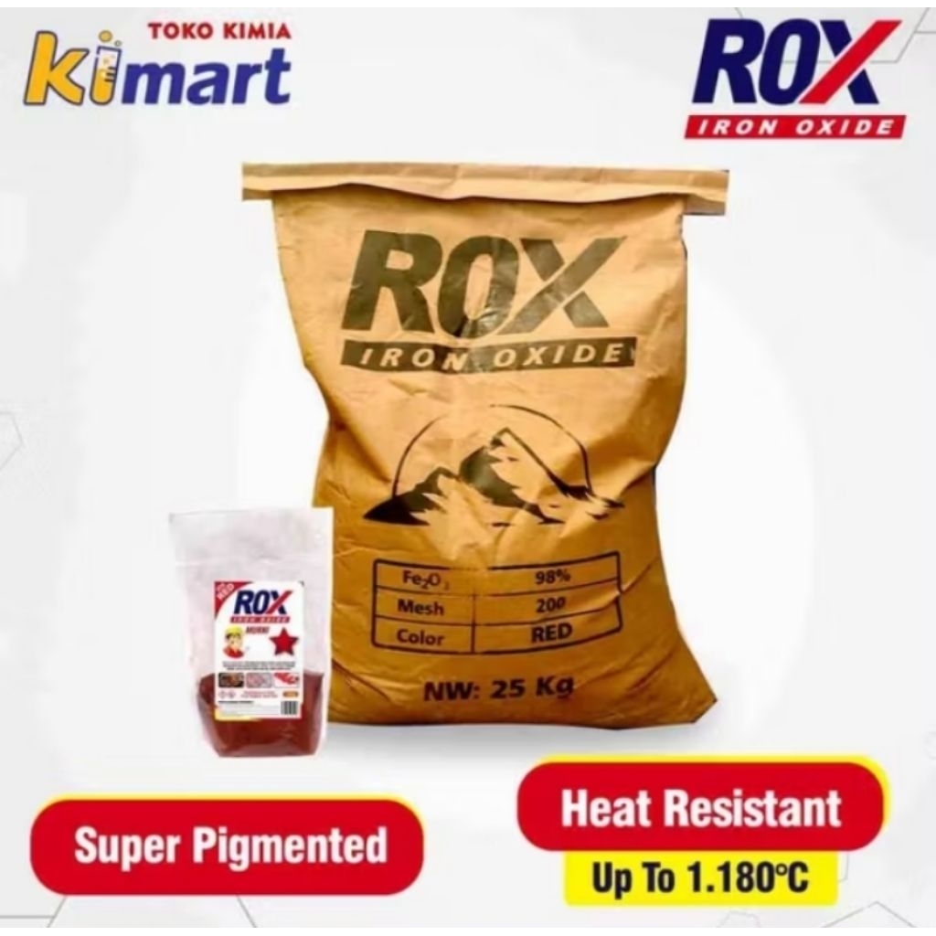 ROX iron oxide mesh 200 grade A 25kg pewarna iron oxide powder kemasan sak