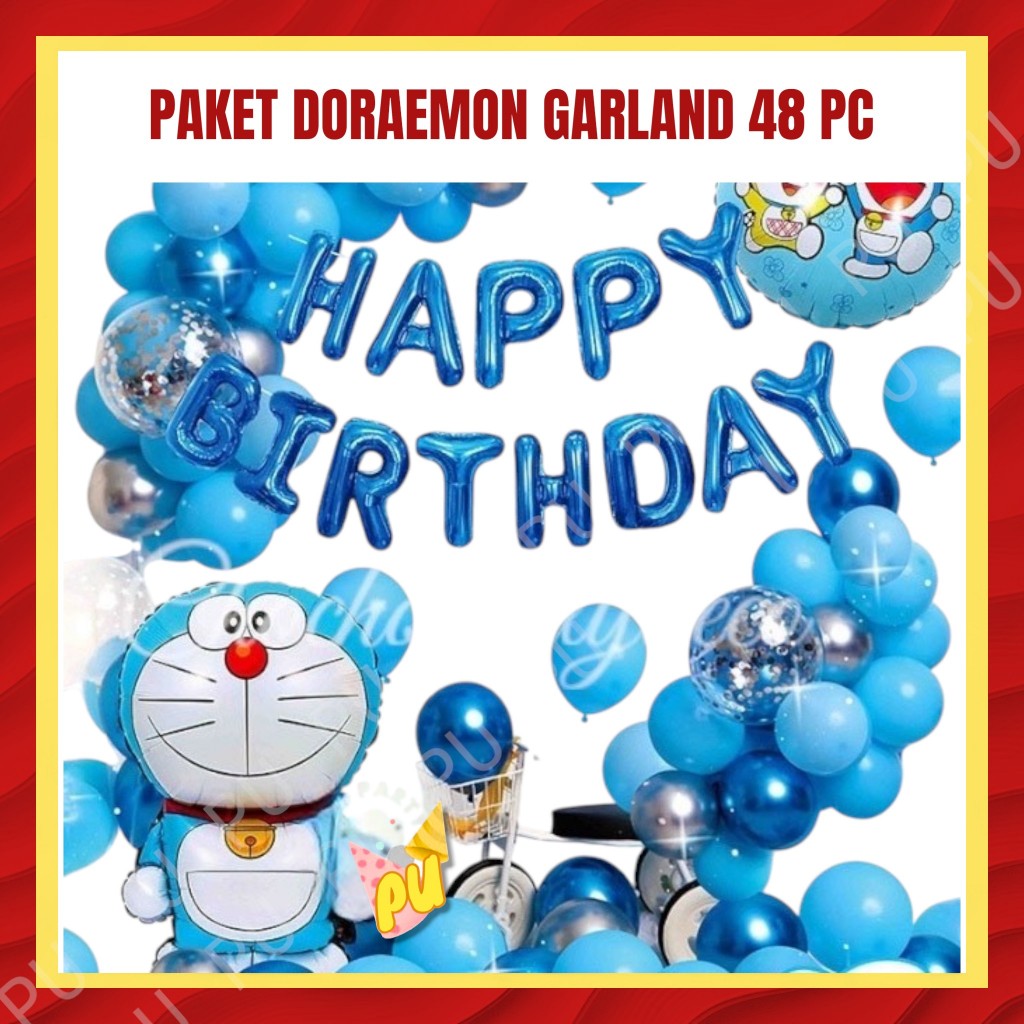 Paket Balon DORAEMON GARLAND 48 PC / Dekorasi Ulang Tahun Mobil Doraemon Doremi Nobita