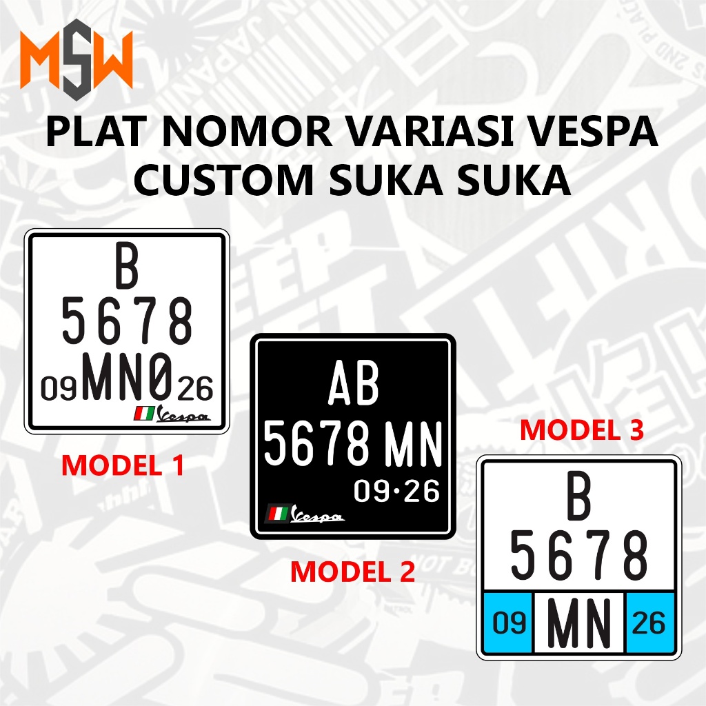 Plat motor kotak putih untuk motor vespa Akrilik custom suka-suka
