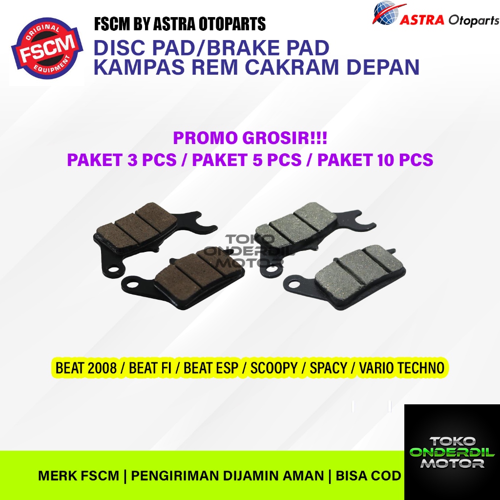 FSCM KAMPAS REM CAKRAM DEPAN VARIO TECHNO BEAT 2008 BEAT FI BEAT ESP SCOOPY SPACY PAKET PROMO 3 PCS 