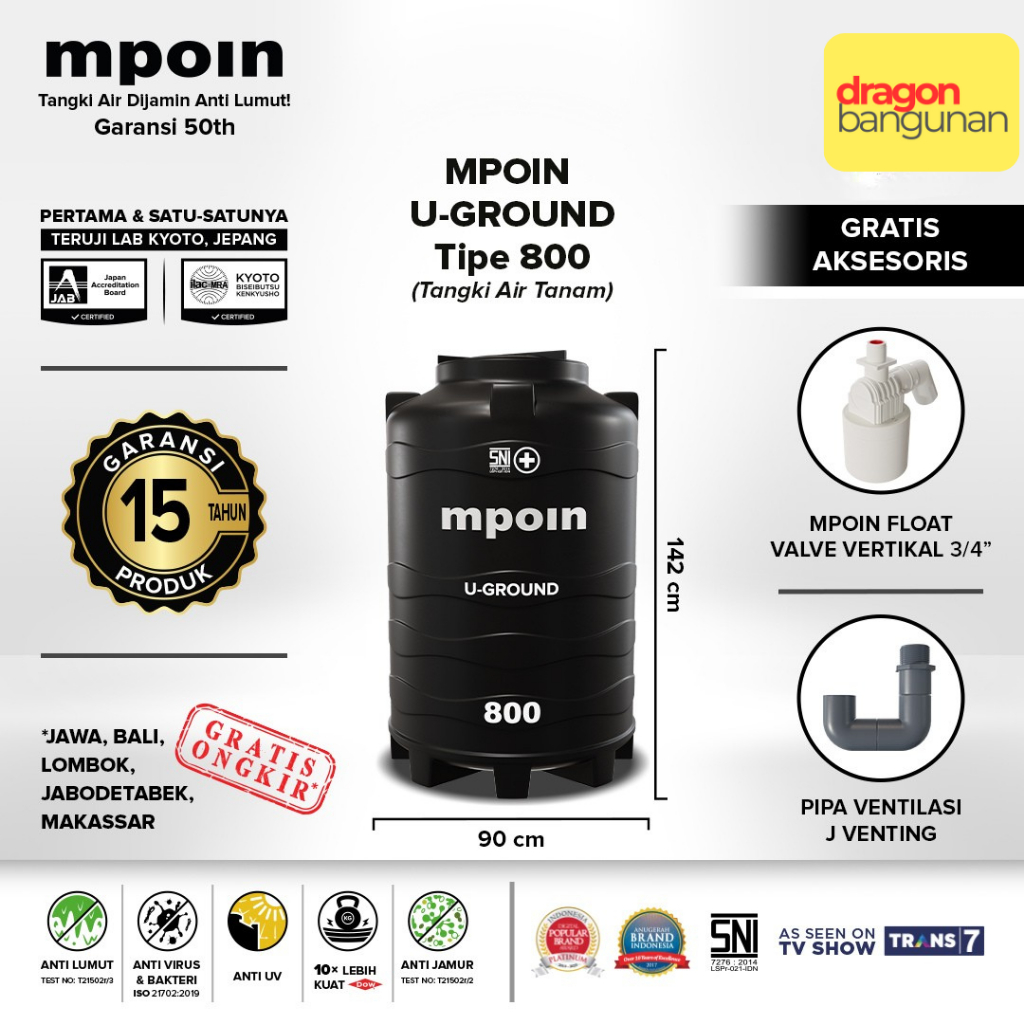 Toren / Tangki Air Tanam Mpoin U-Ground 800 Mpoin Uground 800
