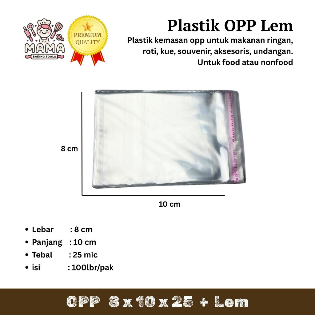 

Plastik OPP (LEM) Tipis 8 x 10 x 25 / Plastik Kue / Plastik Roti / Plastik Undangan / Plastik Cookies / Plastik Uang