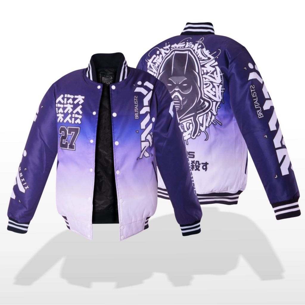 Jaket Varsity Printing Gradiasi Ungu Unisex Grade Original Terbaru