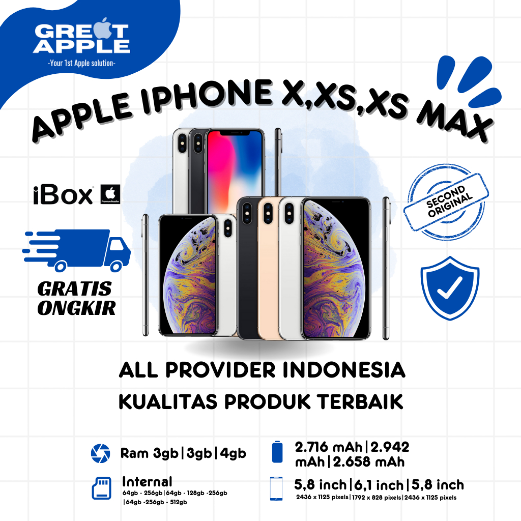 GREAT IP X / XS / XS MAX 64GB 256GB Second BEKAS | MULUS NORMAL FULLSET