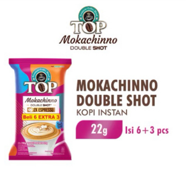 

Top Coffee Kopi Mokachinno Double Shot Instan Pack 22 gr isi 6 + 3 pcs
